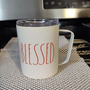 Rae Dunn White and Red 'Blessed' Mug